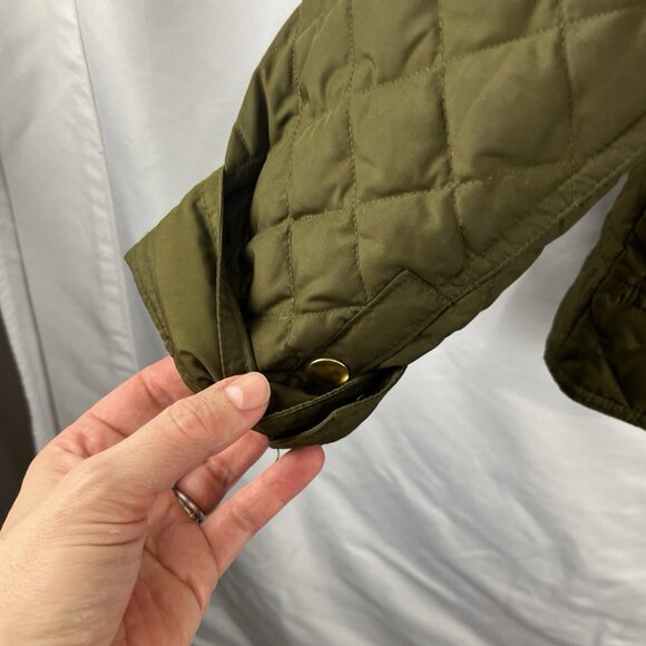 J. Crew Dark Green Quilted Jacket w/ Brown Corduroy Collar Women's Size M - Picture 6 of 11